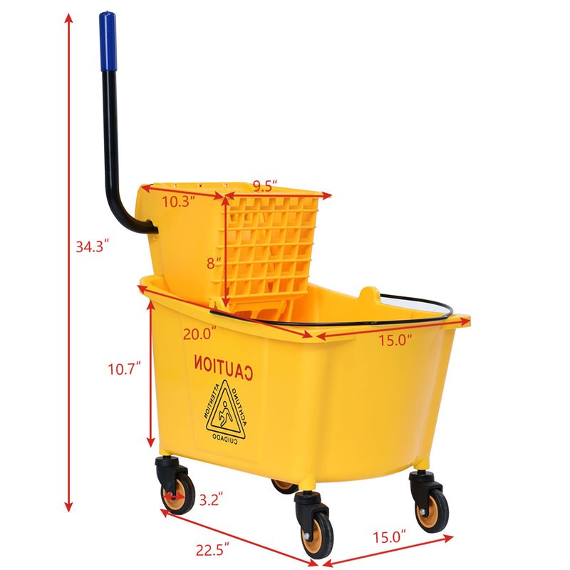 Costway 35-quart Contemporary Plastic Side Press Wringer Mop Bucket in Yellow