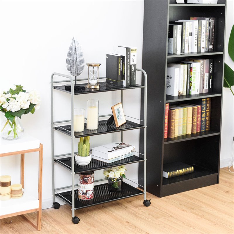 Costway 4-tier Steel Multifunction Rolling Storage Cart in White/Black