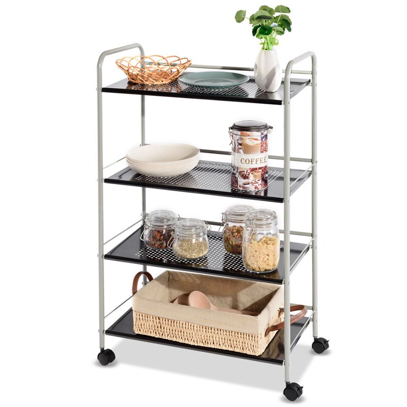 Costway 4-tier Steel Multifunction Rolling Storage Cart in White/Black
