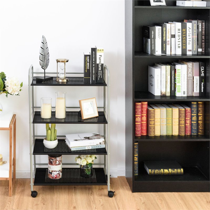 Costway 4-tier Steel Multifunction Rolling Storage Cart in White/Black
