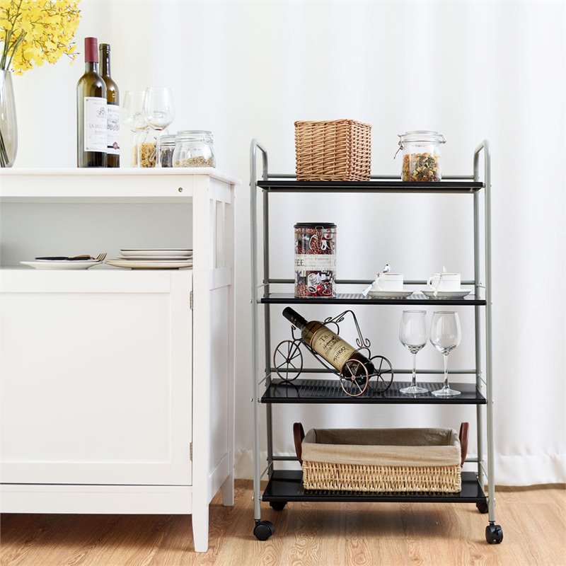 Costway 4-tier Steel Multifunction Rolling Storage Cart in White/Black