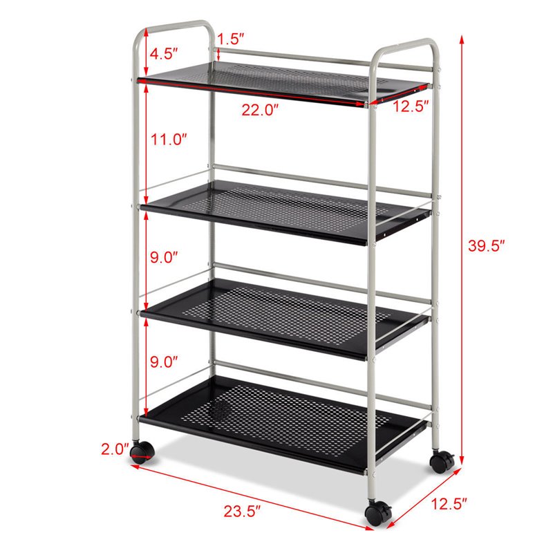 Costway 4-tier Steel Multifunction Rolling Storage Cart in White/Black