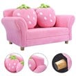 Costway Polyurethane Strawberry Kids Armrest Sofa with 2 Pillows in Pink