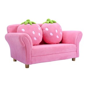 Costway Polyurethane Strawberry Kids Armrest Sofa with 2 Pillows in Pink