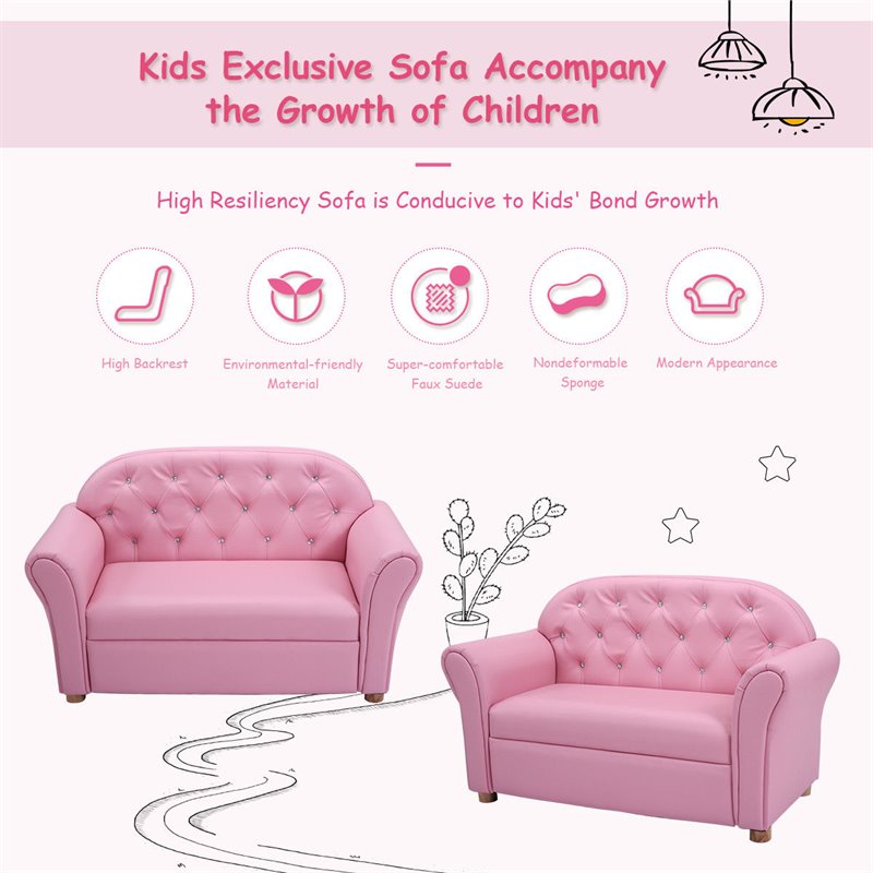 Costway Contemporary Polyurethane Princess Kids Armrest Sofa in Pink