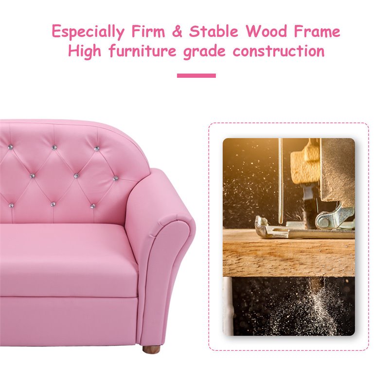 Costway Contemporary Polyurethane Princess Kids Armrest Sofa in Pink