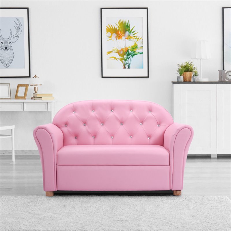 Costway Contemporary Polyurethane Princess Kids Armrest Sofa in Pink