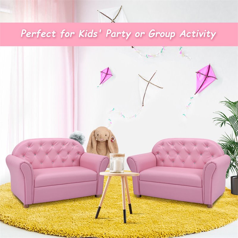 Costway Contemporary Polyurethane Princess Kids Armrest Sofa in Pink