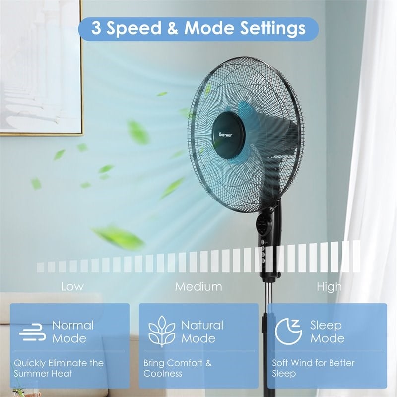 Costway 16'' Plastic and Iron Adjustable Oscillating Pedestal Fan in Black
