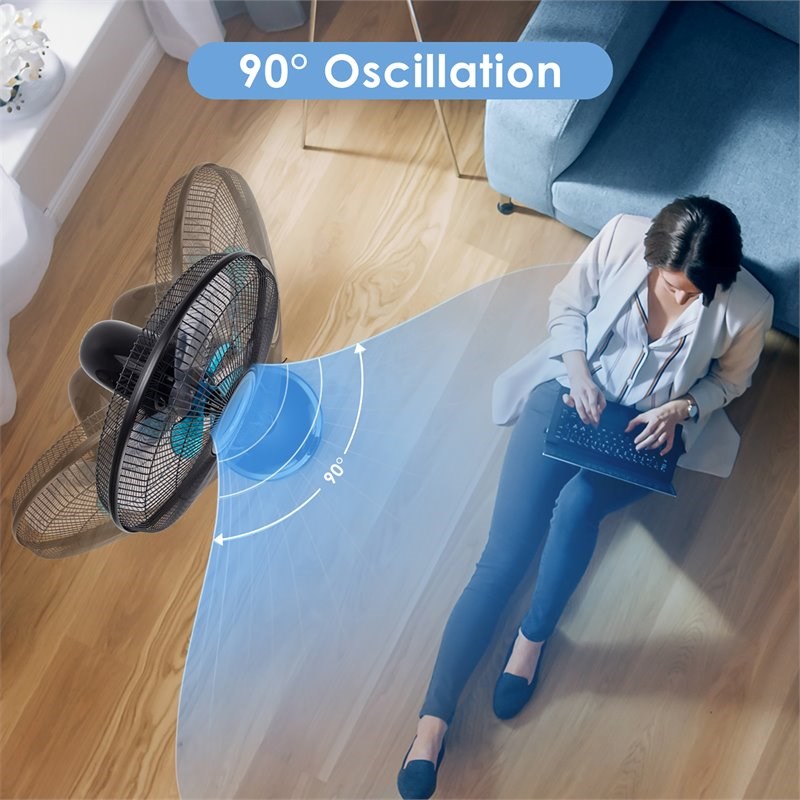 Costway 16'' Plastic and Iron Adjustable Oscillating Pedestal Fan in Black