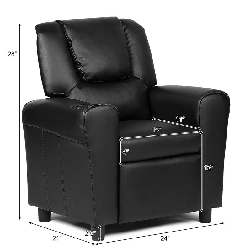 Costway Polyurethane Kids Recliner with Cup Holder in Black Finish