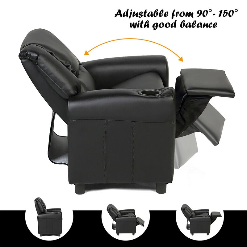 Costway Polyurethane Kids Recliner with Cup Holder in Black Finish