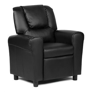 costway polyurethane kids recliner with cup holder in black finish