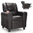 Costway PU Leather Kids Recliner with Footrest Cup Holder in Brown