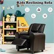 Costway PU Leather Kids Recliner with Footrest Cup Holder in Brown