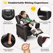 Costway PU Leather Kids Recliner with Footrest Cup Holder in Brown