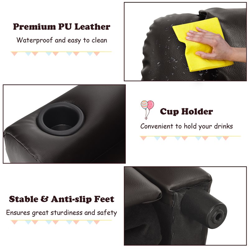 Costway PU Leather Kids Recliner with Footrest Cup Holder in Brown