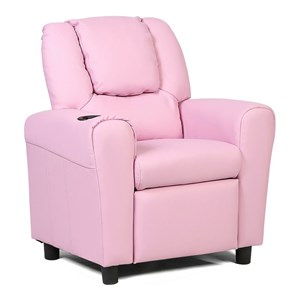 Costway Polyurethane Kids Recliner with Cup Holder in Pink Finish