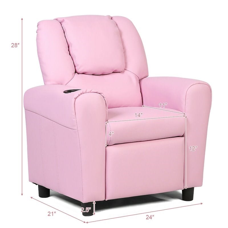 Costway Polyurethane Kids Recliner with Cup Holder in Pink Finish