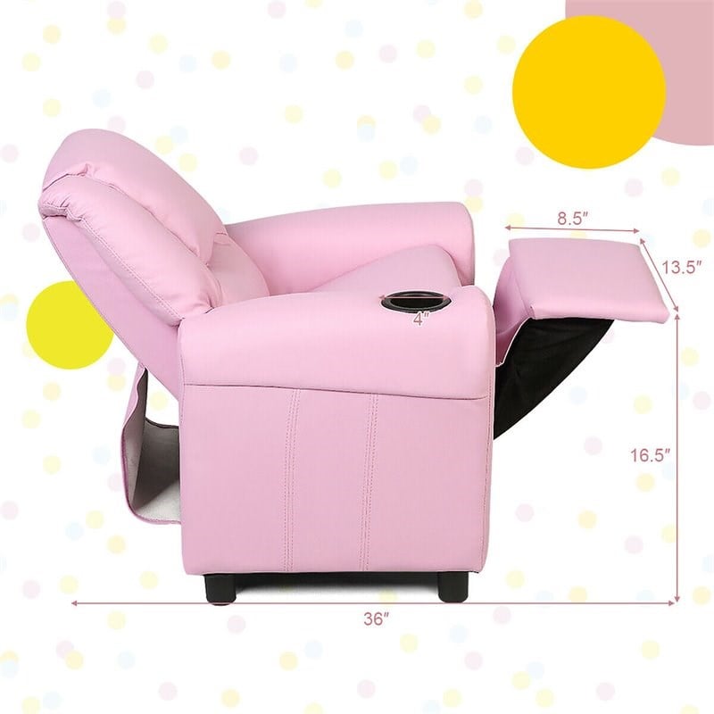 Costway Polyurethane Kids Recliner with Cup Holder in Pink Finish