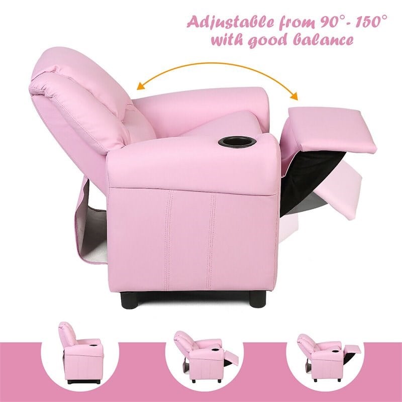 Costway Polyurethane Kids Recliner with Cup Holder in Pink Finish