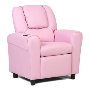 Costway Polyurethane Kids Recliner with Cup Holder in Pink Finish