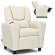 Costway PU Leather Kids Recliner with Footrest Cup Holder in Beige
