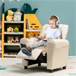 Costway PU Leather Kids Recliner with Footrest Cup Holder in Beige