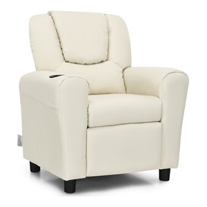 Costway PU Leather Kids Recliner with Footrest Cup Holder in Beige