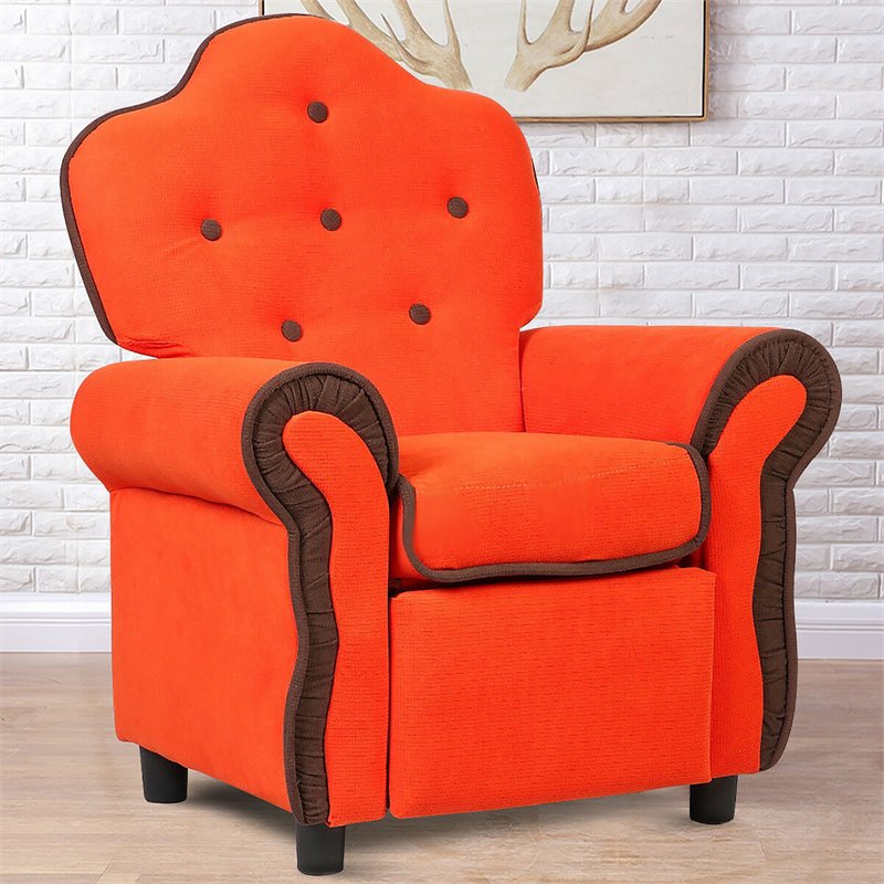 Costway Contemporary Polyurethane Kids Recliner in Orange Finish
