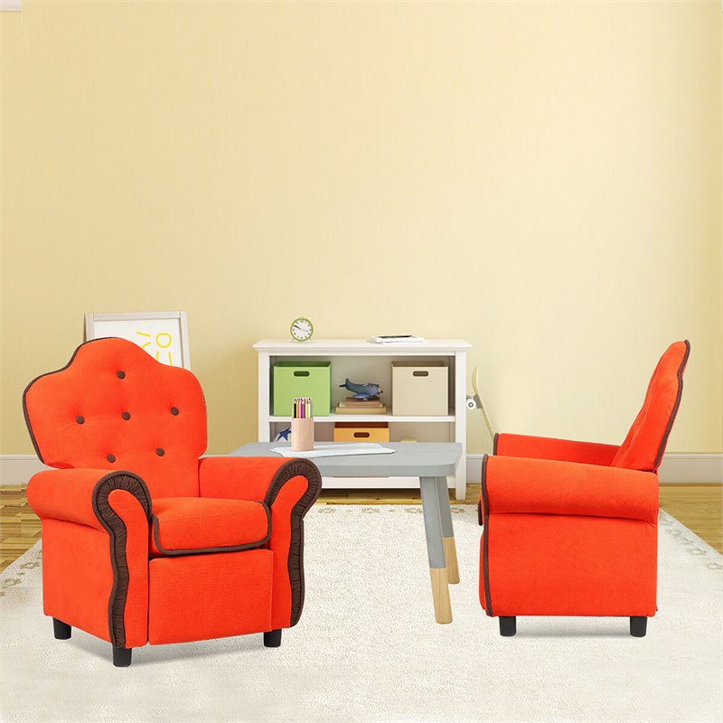 Costway Contemporary Polyurethane Kids Recliner in Orange Finish