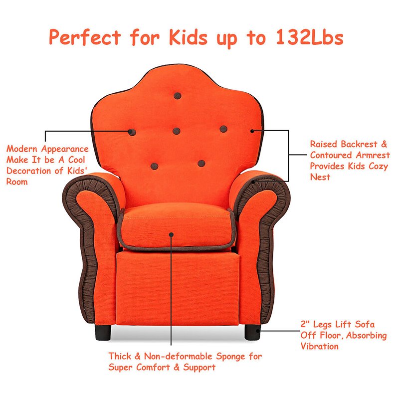 Costway Contemporary Polyurethane Kids Recliner in Orange Finish