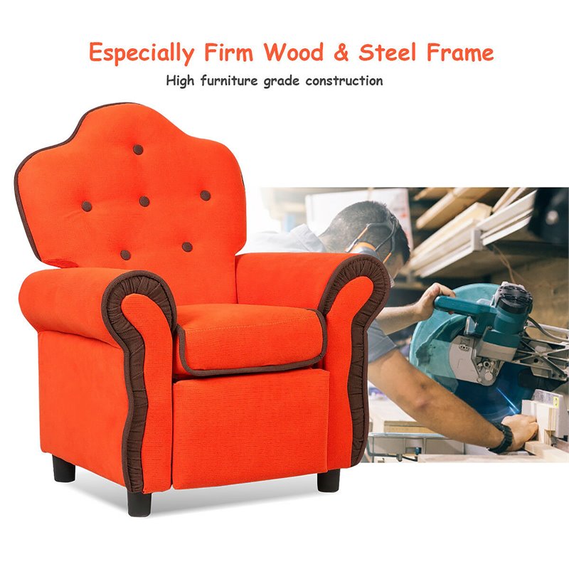 Costway Contemporary Polyurethane Kids Recliner in Orange Finish