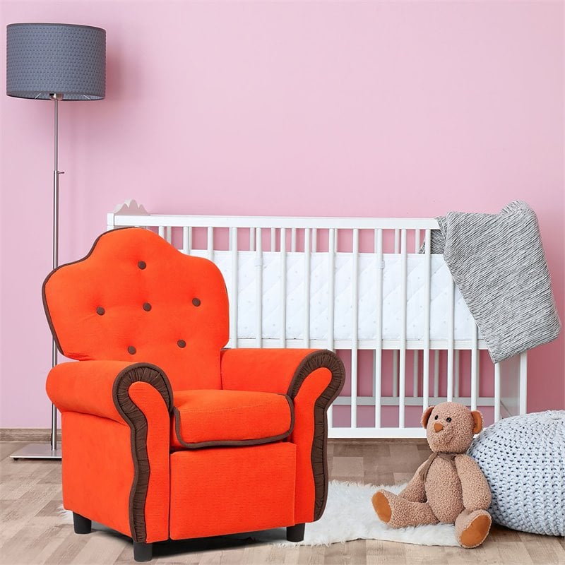 Costway Contemporary Polyurethane Kids Recliner in Orange Finish