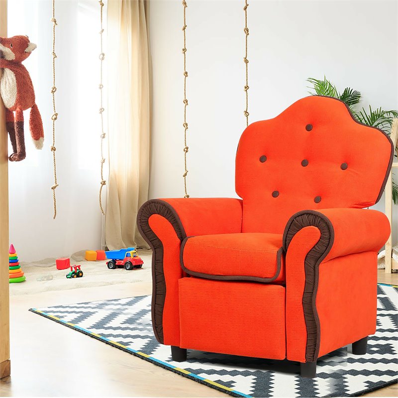 Costway Contemporary Polyurethane Kids Recliner in Orange Finish