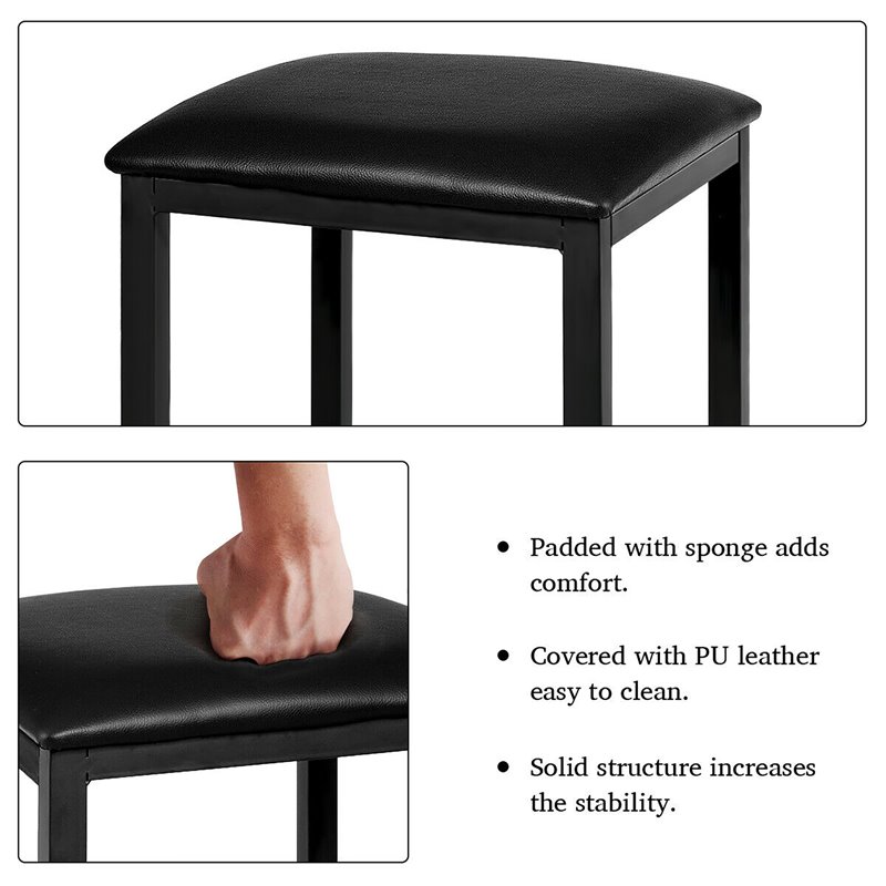Costway 3-piece MDF and PU Leather Dining Set with Table and 2 Stools in Black