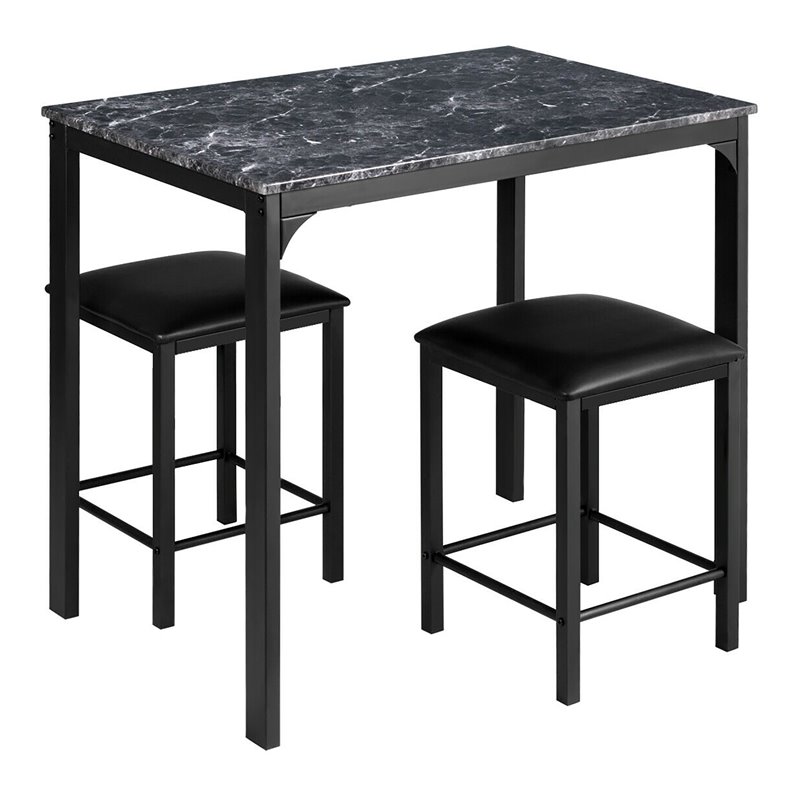 Costway 3-piece MDF and PU Leather Dining Set with Table and 2 Stools in Black