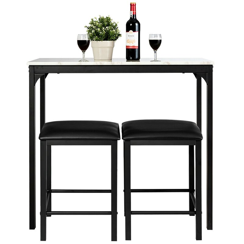 Costway 3-piece MDF and PU Leather Dining Set with Table and 2 Stools in White