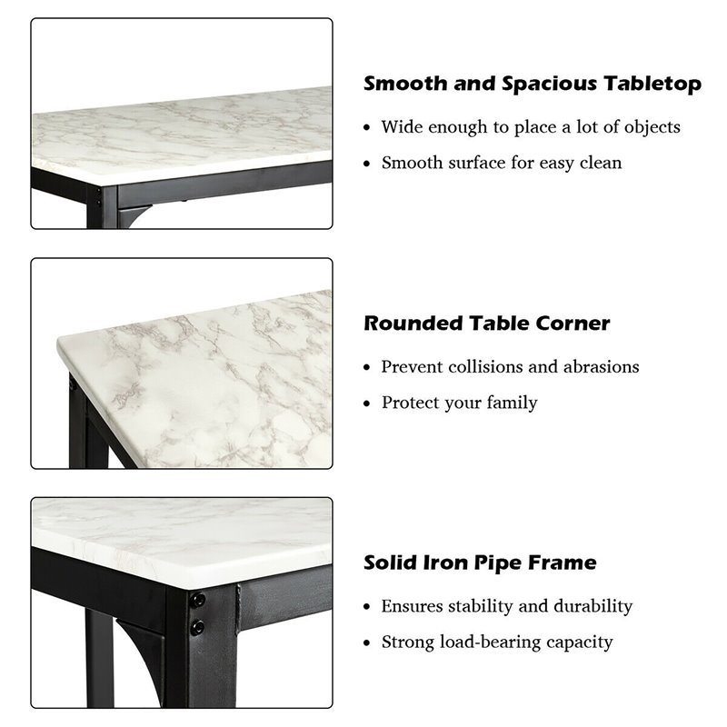 Costway 3-piece MDF and PU Leather Dining Set with Table and 2 Stools in White