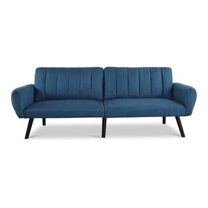 costway contemporary wood and sponge sofa futon bed sleeper in blue