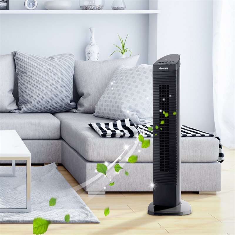Costway 35'' Contemporary ABS Plastic Tower Fan with Remote Control in Black