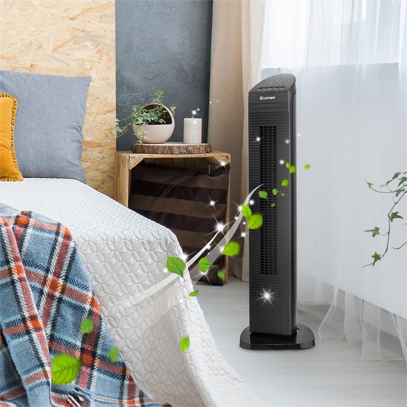 Costway 35'' Contemporary ABS Plastic Tower Fan with Remote Control in Black