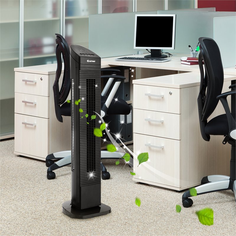 Costway 35'' Contemporary ABS Plastic Tower Fan with Remote Control in Black