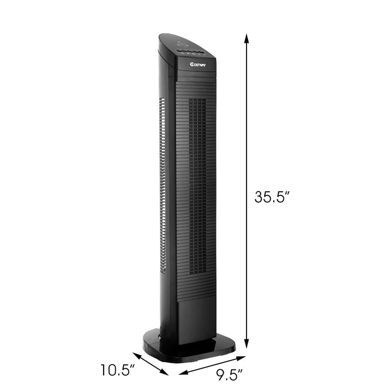 Costway 35'' Contemporary ABS Plastic Tower Fan with Remote Control in Black