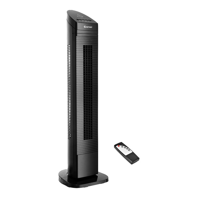 Costway 35'' Contemporary ABS Plastic Tower Fan with Remote Control in Black