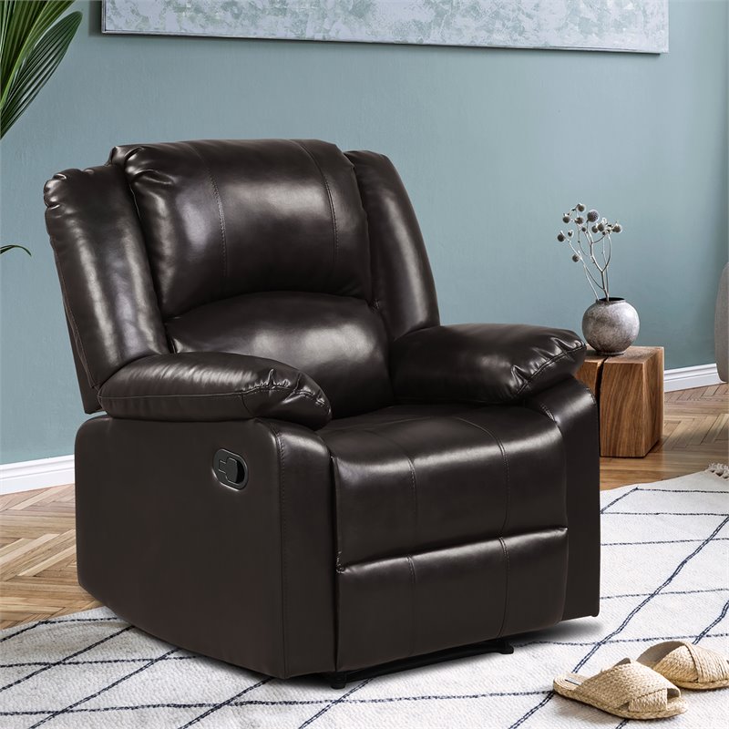 Costway Contemporary Polyurethane Recliner with Footrest in Brown