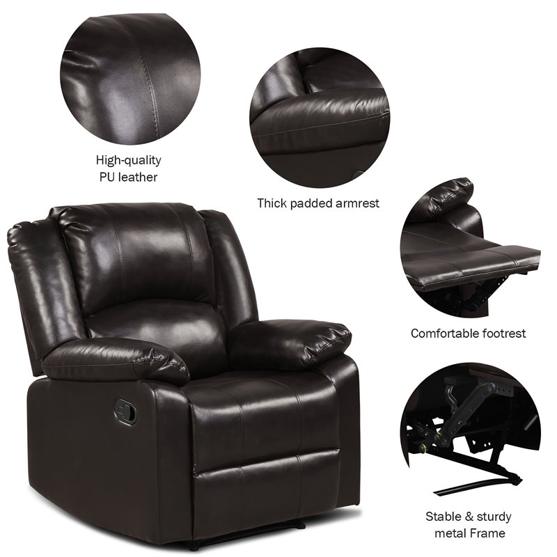 Costway Contemporary Polyurethane Recliner with Footrest in Brown