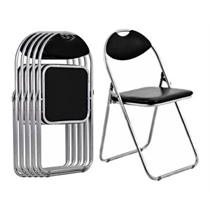 costway u-shaped contemporary metal folding chairs in black (set of 6)