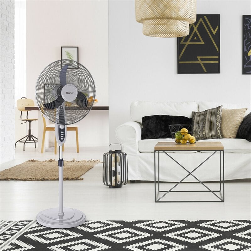 Costway 18'' Contemporary Plastic Oscillating Standing Pedestal Fan in Black