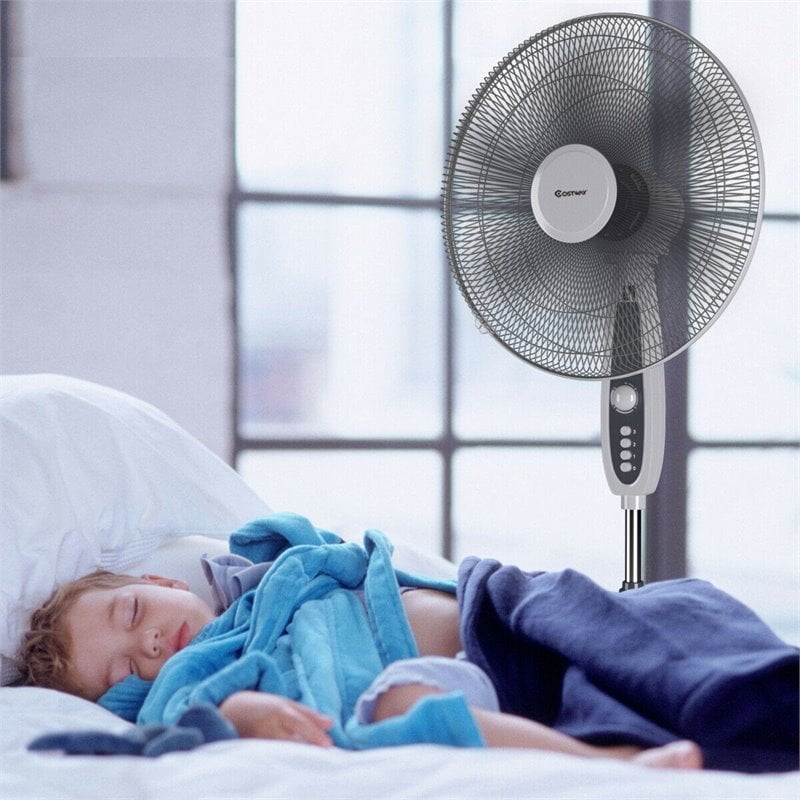 Costway 18'' Contemporary Plastic Oscillating Standing Pedestal Fan in Black